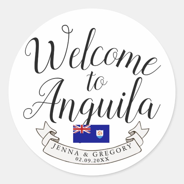 Welcome to Anguilla | Destination Wedding Favour Classic Round Sticker (Front)