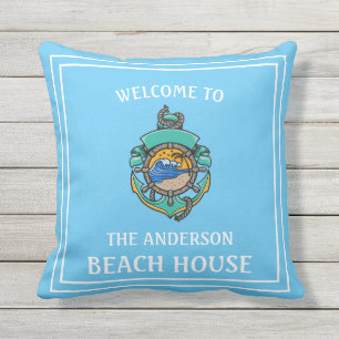 Welcome To Any Name Beach House Sky Blue Colour  Cushion