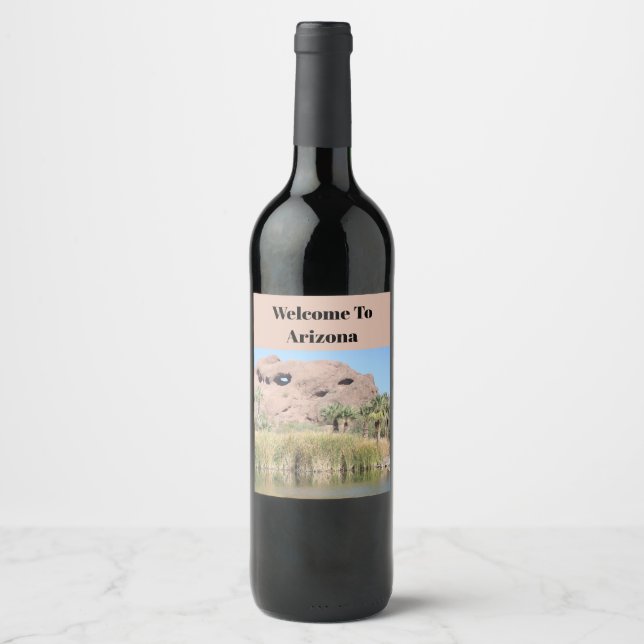 Welcome To Arizona Phoenix Landmark Mountain Wine Label (Front)
