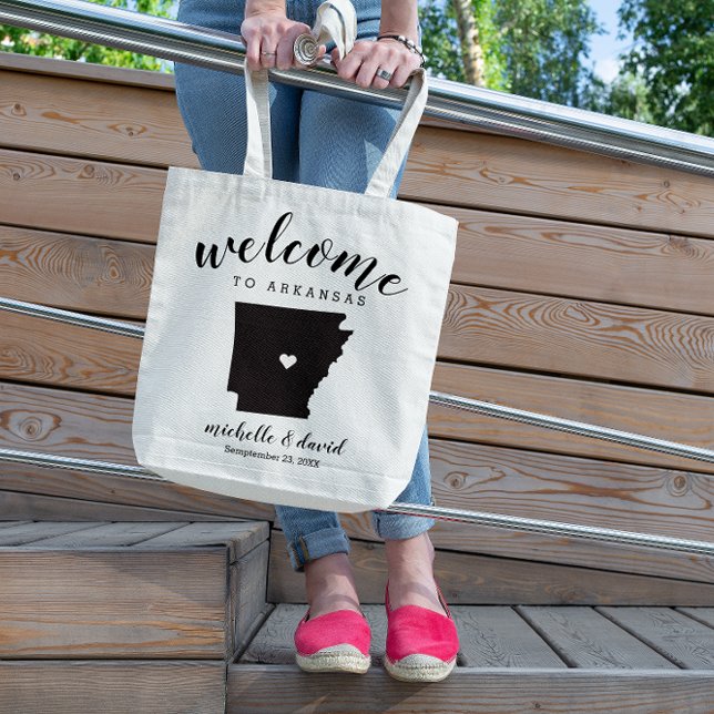 Welcome to Arkansas | USA State Silhouette Wedding Tote Bag (Creator Uploaded)