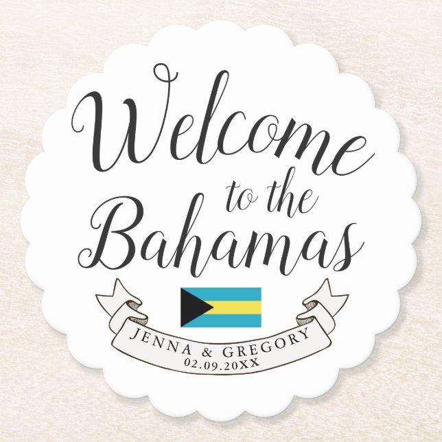Welcome to Bahamas | Destination Wedding Custom Paper Coaster (Front)