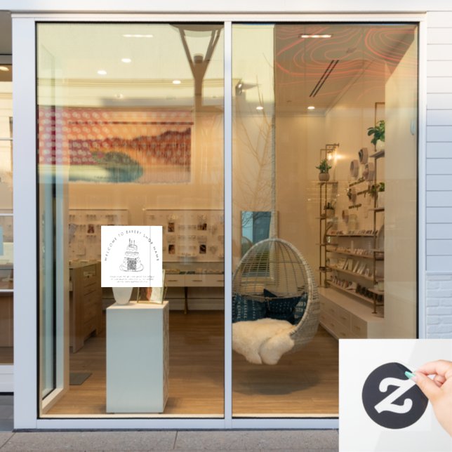 Welcome to Bakery Shop Name QR Code Window Cling (Store Window)
