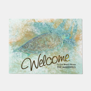 Welcome To Beach House Door Mat With Sea Turtle