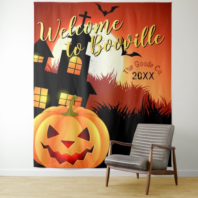 Welcome to Booville Halloween | Event Backdrop Tapestry (In Situ)