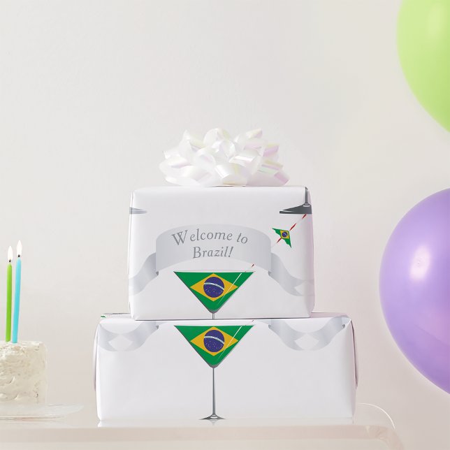 Welcome to Brazil Martini Glass Brazilian Flag Wrapping Paper (Creator Uploaded)