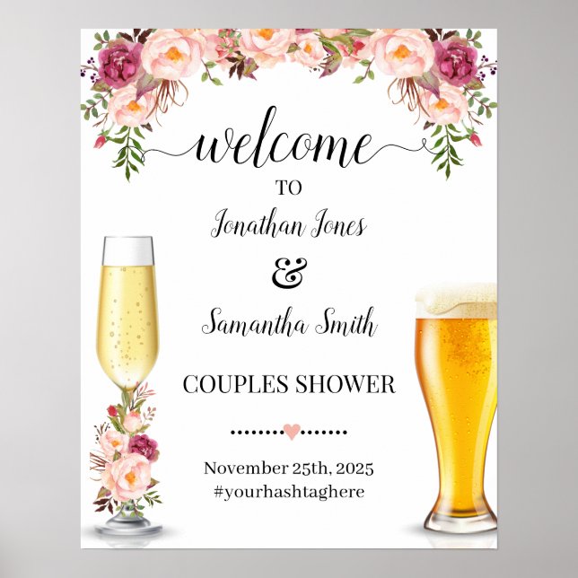 Welcome to bubbles and brews couples shower sign (Front)