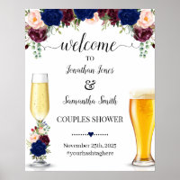 Welcome to bubbles and brews navy burgundy shower