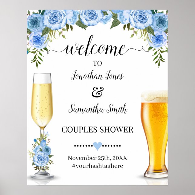 Welcome to Bubbles & Brews Couples Shower Blue Poster (Front)