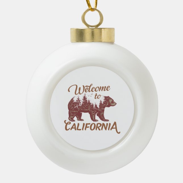 Welcome to California Bear Ceramic Ball Christmas Ornament (Front)