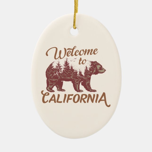 Welcome to California Bear Ceramic Ornament (Front)