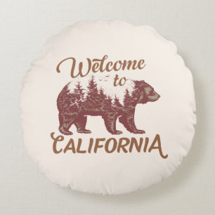 Welcome to California Bear Forest Round Cushion