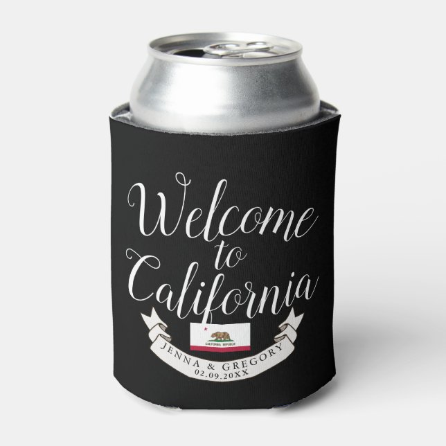 Welcome to California | Destination Wedding Can Cooler (Can Front)