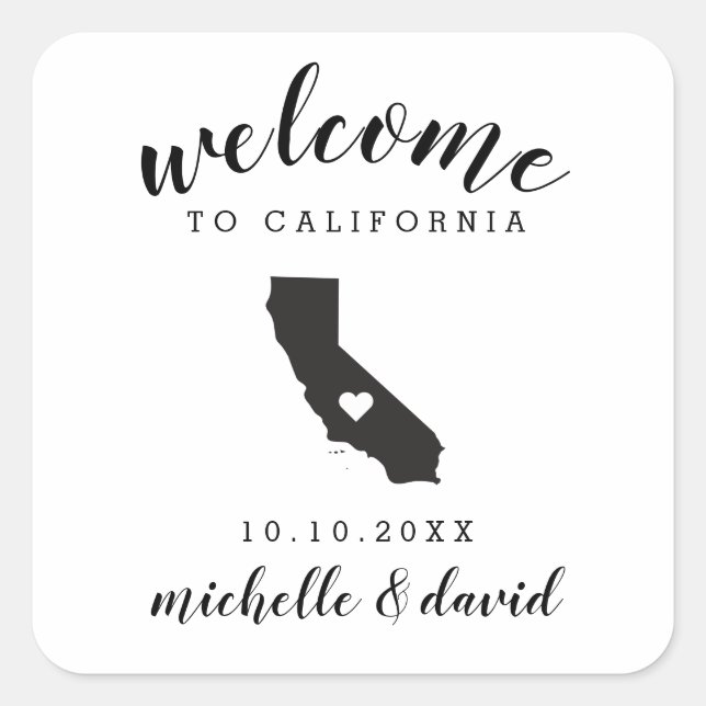 Welcome to California | Wedding custom favour Square Sticker (Front)