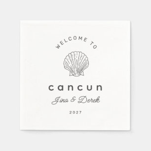 Welcome to Cancun Destination Wedding Black White Napkin