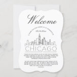 Welcome to Chicago | Guests Details Invitation<br><div class="desc">A unique guest details card tailored to your wedding guest travelling to see you in the beautiful city of Chicago, Illinois. It features a modern deco-style illustration of the city's skyline on the front followed by spaces for your unique wedding day information underneath it. Extra space is also included on...</div>