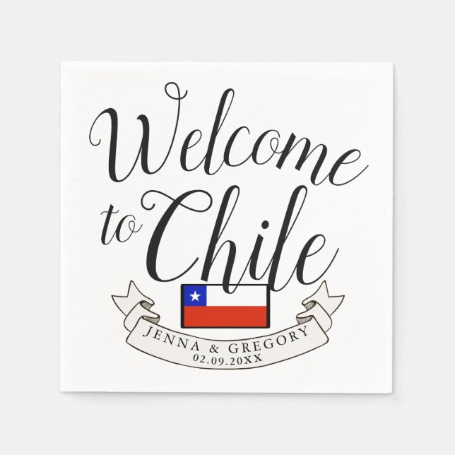 Welcome to Chile | Destination Wedding Custom Napkin (Front)
