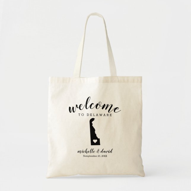 Welcome to Delaware | State Silhouette Wedding Tote Bag (Front)