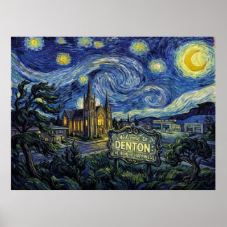 Welcome To Denton Starry Night Cinematic Landscape Poster