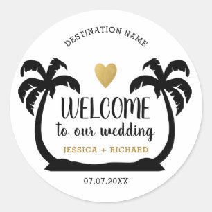 Welcome To Destination Wedding Tropical Palm Classic Round Sticker