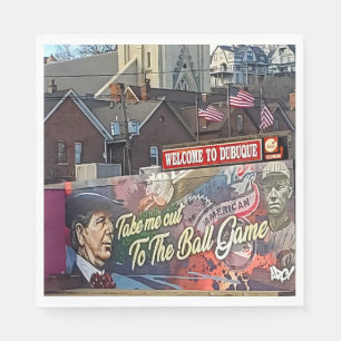 Welcome to Dubuque, Iowa Sign with American Flags Napkin