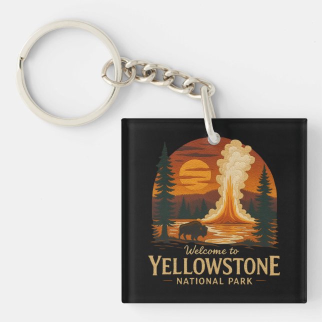 Welcome to Embroidery Yellowstone National USA  Key Ring (Front)