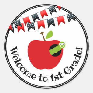 Welcome to First Grade Red and Black Classic Round Sticker