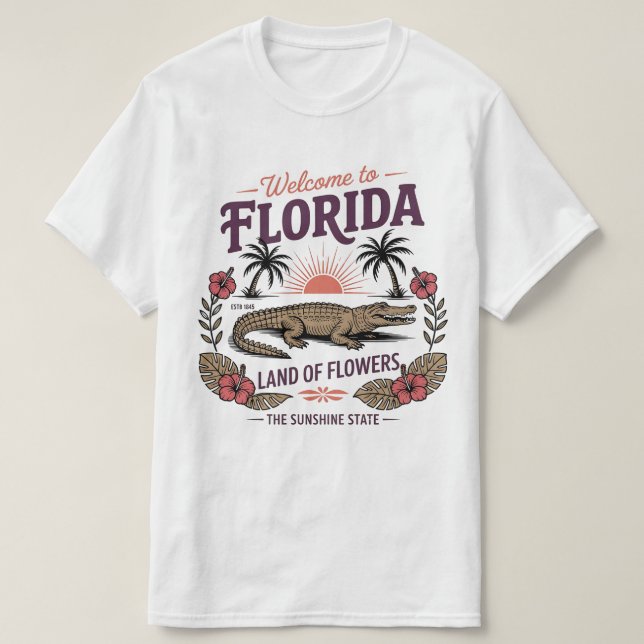 Welcome to Florida Alligator Sunshine State Est. T-Shirt (Design Front)