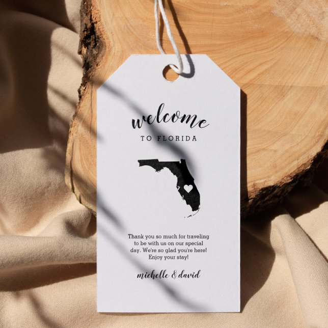 Welcome to Florida | Calligraphy Wedding Gift Tags (Florida Destination Wedding or Florida state related event welcome tag with state silhouette )