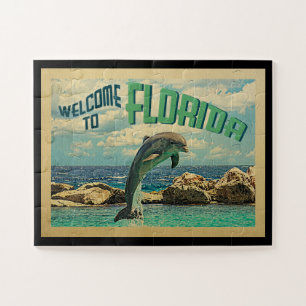 Welcome To Florida Dolphin Vintage Travel Jigsaw Puzzle
