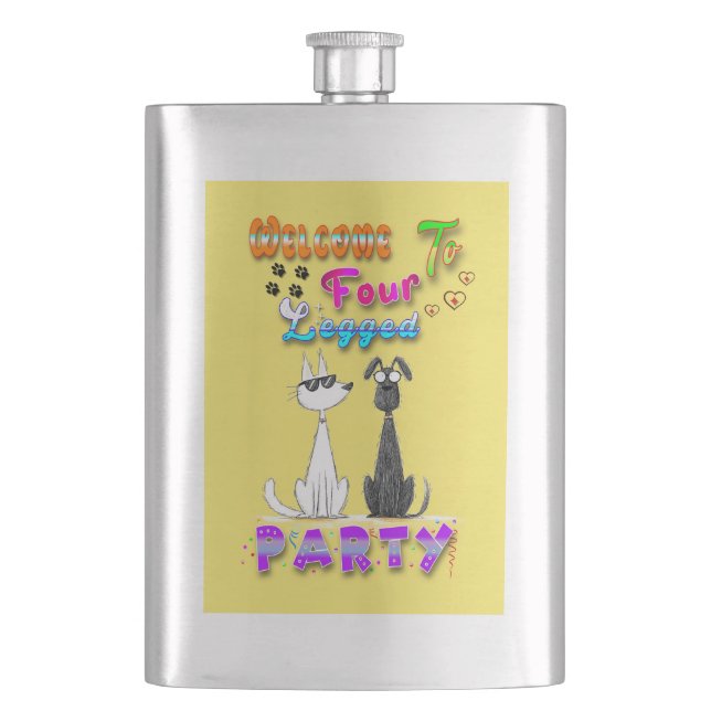 Welcome To Four Legged Party Hip Flask (Front)