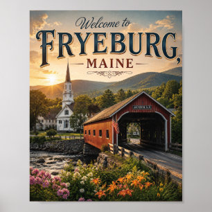 Welcome to Fryeburg, Maine Vintage Travel Poster