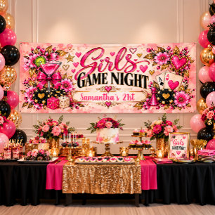Welcome to Game Night Pink Gold Black Birthday Banner