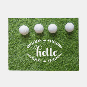 Welcome to golfer's home with golf balls Hello Doormat