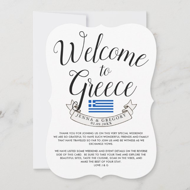 Welcome to Greece | Destination Wedding Favour Invitation (Front)