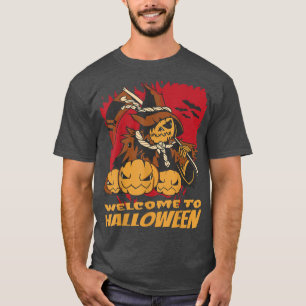 welcome to halloween, scarecrow with pumpkins and T-Shirt