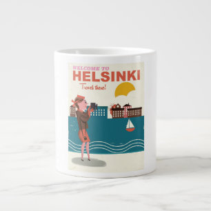 Welcome to Helsinki Finland vintage travel poster Large Coffee Mug