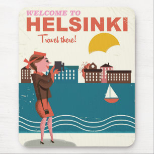 Welcome to Helsinki Finland vintage travel poster Mouse Pad