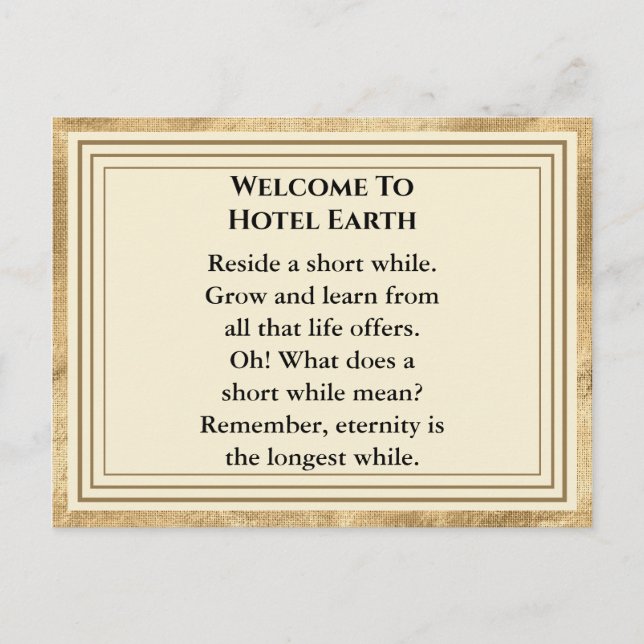Welcome To Hotel Earth Postcard (Front)