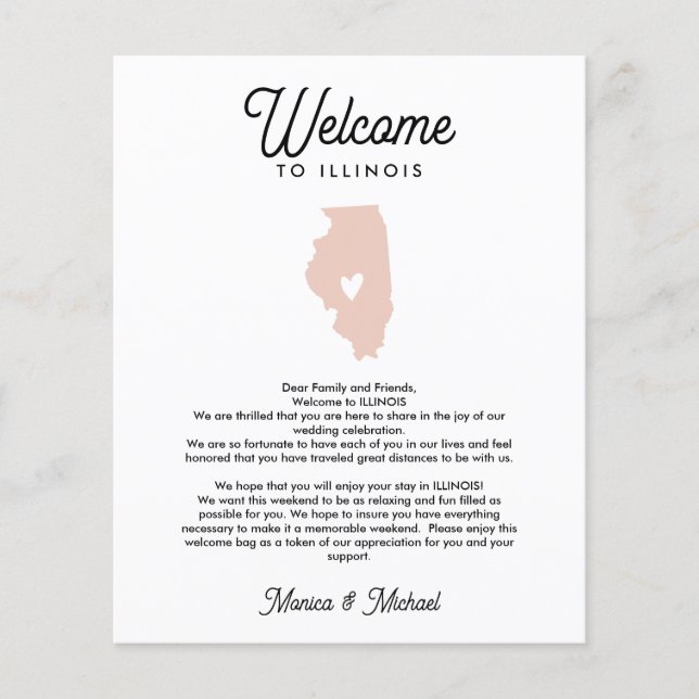 Welcome TO ILLINOIS Letter & Itinerary ANY COLOR (Front)
