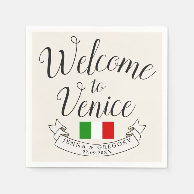 Welcome to Italy | Destination Wedding Custom Napkin (Front)