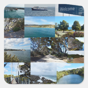 Welcome to Kangaroo Island: A Scenic Photo Collage Square Sticker