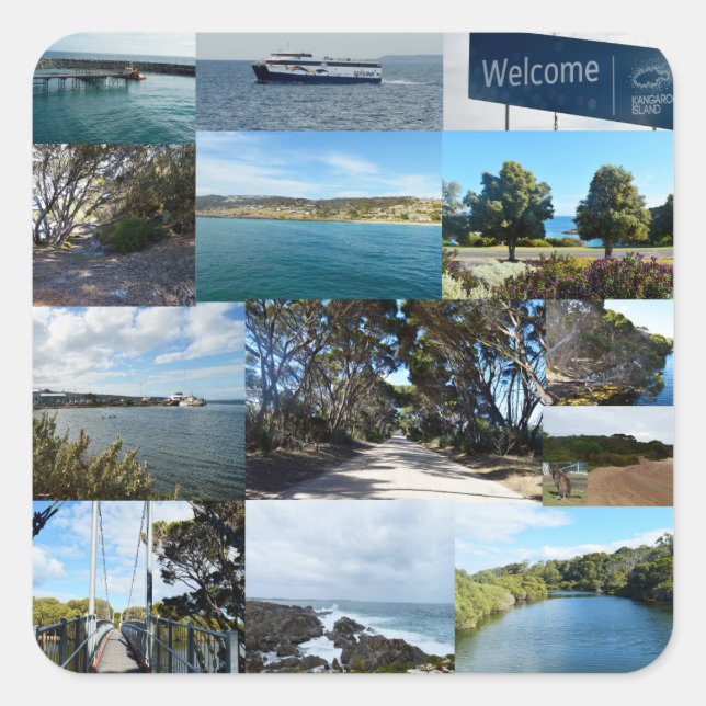 Welcome to Kangaroo Island: A Scenic Photo Collage Square Sticker (Front)