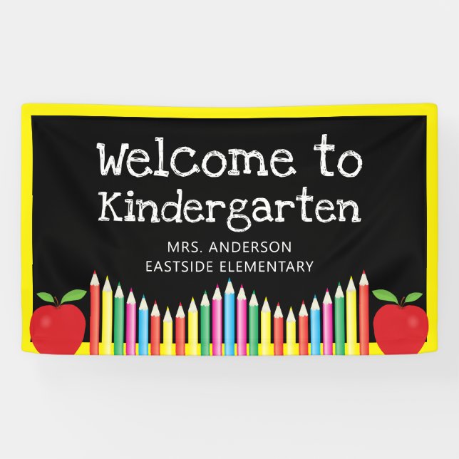 Welcome To Kindergarten Apple Coloured Pencils Banner (Horizontal)
