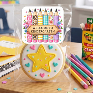 Welcome to Kindergarten Cartoon Pencil Square Sticker