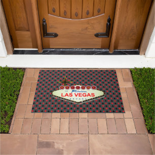 Welcome To Las Vegas Poker Card Suits on Black  Doormat
