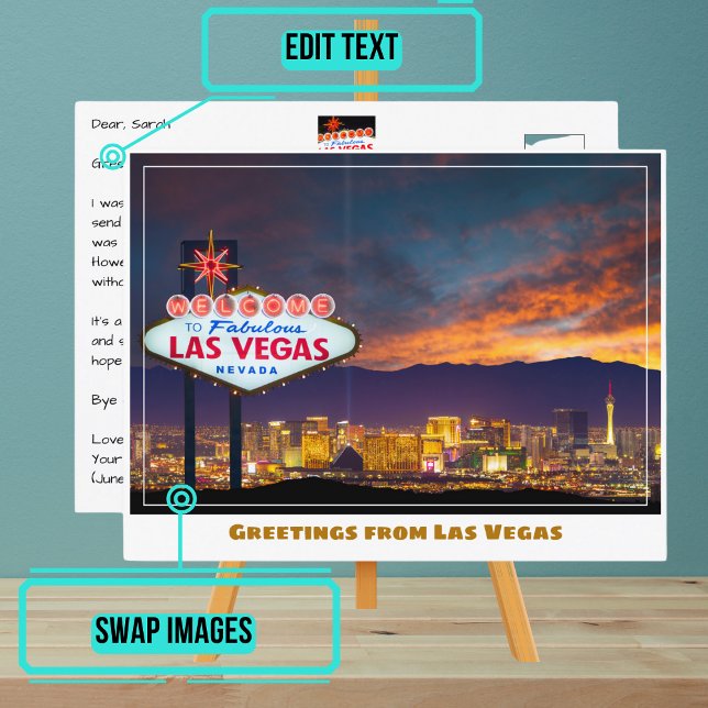 Welcome to Las Vegas Sign at Sunset in Las Vegas Postcard (Please enjoy our postcard)