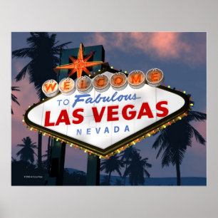 Welcome to Las Vegas Sign Night Retro Poster Print