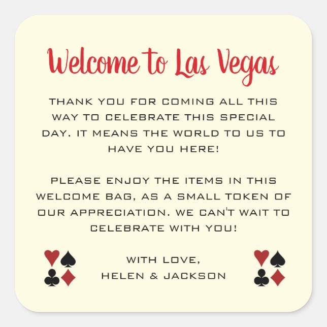 Welcome to Las Vegas Wedding Welcome Basket Square Sticker (Front)