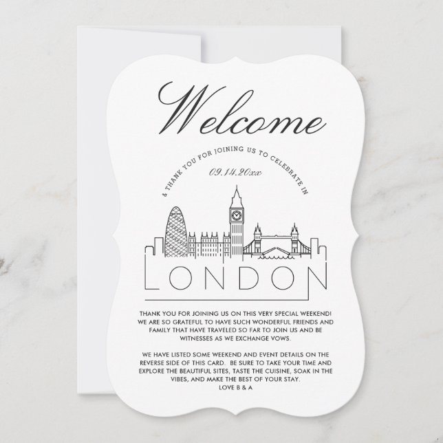 Welcome to London | Wedding Guests Details Card (Front)