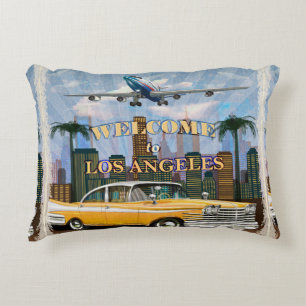 Welcome to Los Angeles retro poster. Decorative Cushion